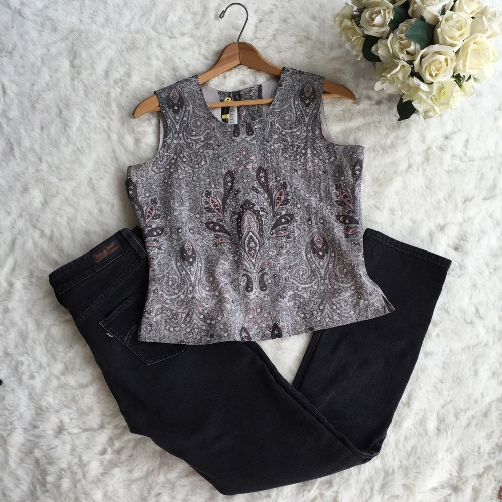 D.Terrell Sleeveless Open Back Beaded Silk Top